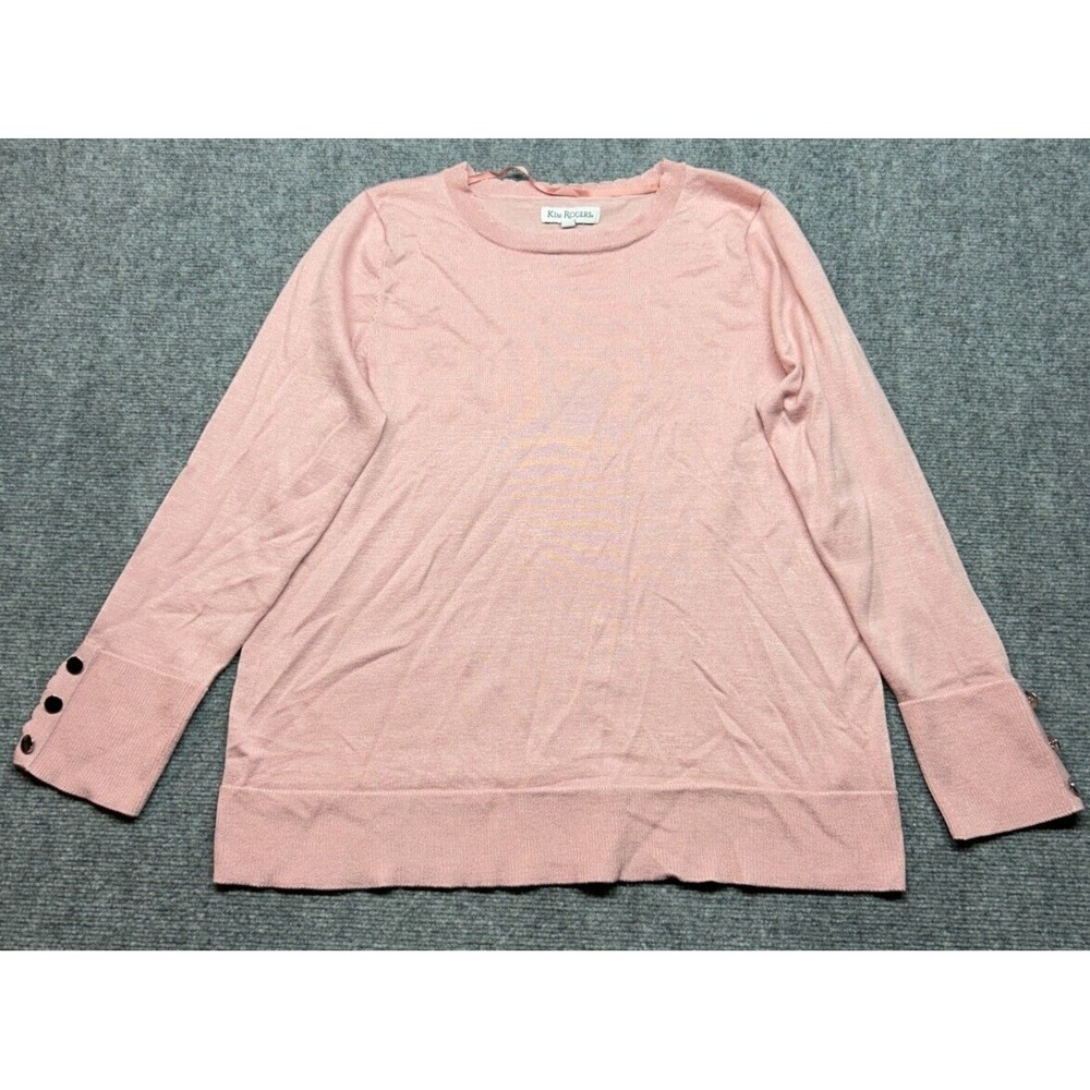 Kim Rogers Scallop Sweater Womens Size XL Pink Long Sleeve Pullover New